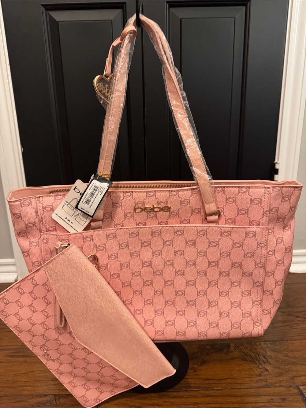 bebe Pink Logo Tote with Matching Wristlet